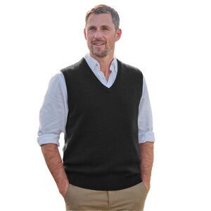 WoolOvers Mens V Neck Sleeveless Pullover / Black